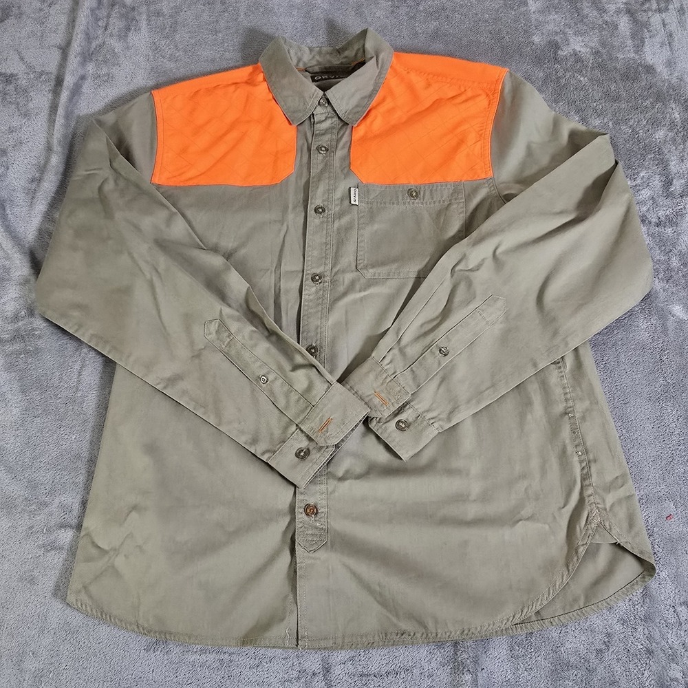 Orvis Shirt Mens Large Tan/Orange Long Sleeve Midweight Shooting Hunting Outdoor